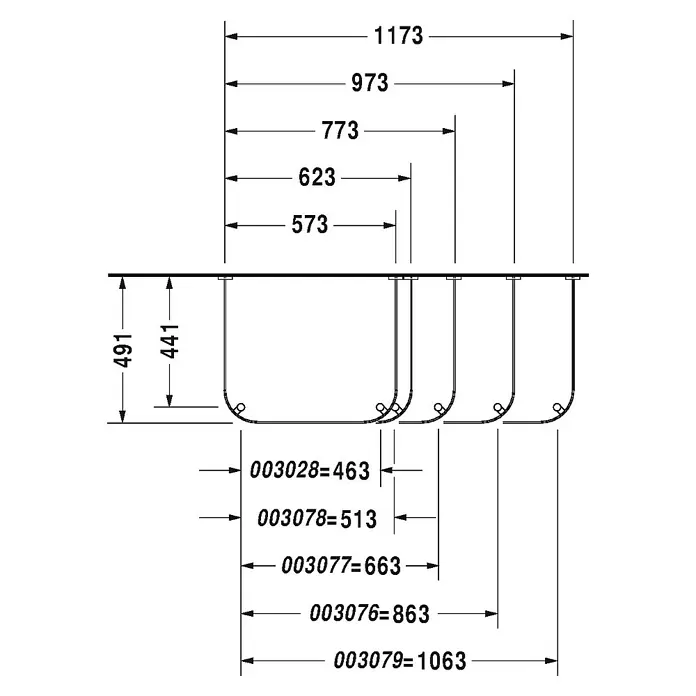 Duravit Happy D.2 Konsole - B x L: 97,3 x 49,1 cm, Chrom - Produktansicht: Schematische Zeichnung eines rechteckigen Spülbeckens mit abgerundeten Ecken und Bemaßungen zur Montage.