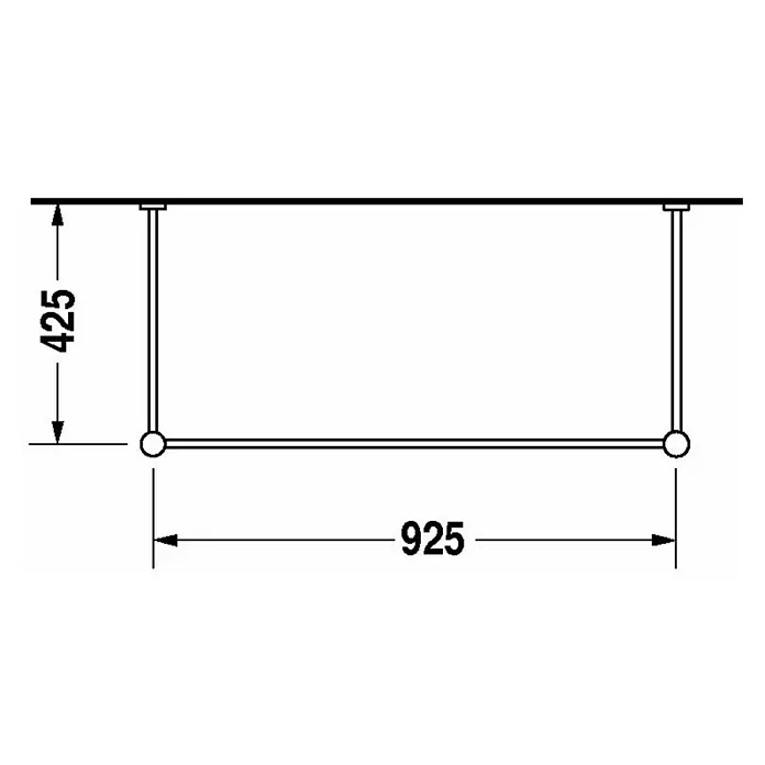 Duravit Vero Konsole - B x L: 92,5 x 42,5 cm, Chrom - Schematische Darstellung eines hängenden Kleiderständers mit Maßangaben. Perfekt für die Planung Ihres Kleiderschranks.