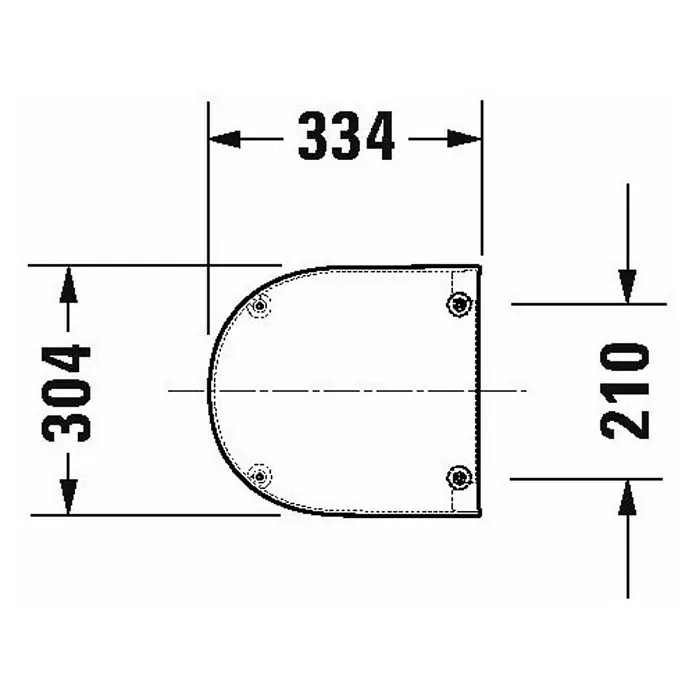Duravit ME by Starck Urinaldeckel - Duroplast, Weiß, Passend für: Duravit Urinale ME by Starck - Technische Zeichnung einer D-Form WC-Sitz mit den Maßen 334 x 304 x 210 mm für Installationsdetails.