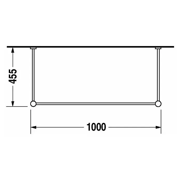 Duravit Vero Konsole - B x L: 100 x 45,5 cm, Chrom - Technische Zeichnung einer hängenden Kleiderstange mit den Maßen 455 mm Höhe und 1000 mm Breite.
