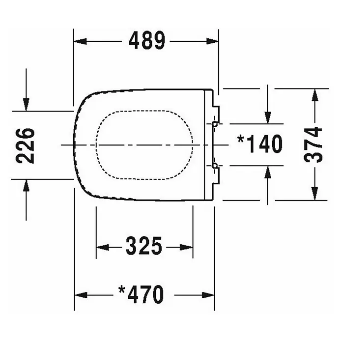 Duravit DuraStyle WC-Sitz - Duroplast, Weiß, Ohne Absenkautomatik, Form WC-Sitz: Eckig - Technische Zeichnung eines WC-Sitzes mit Bemaßungen für Installation und Design.