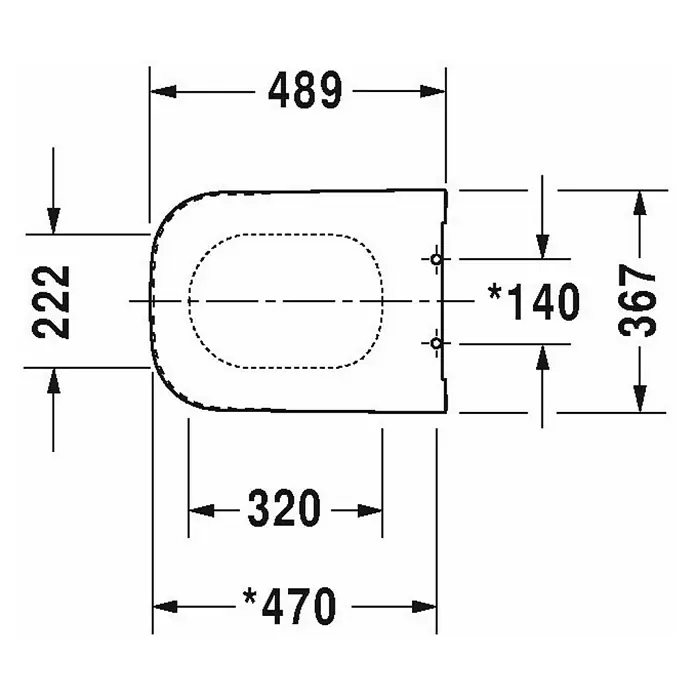 Duravit Happy D.2 WC-Sitz - Duroplast, Weiß, Mit Absenkautomatik - Technische Zeichnung eines Duravit D-Code WC-Sitzes mit allen Maßangaben für die Installation.