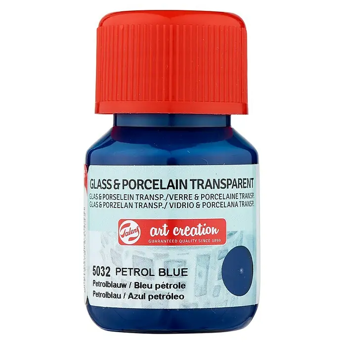 Talens Art Creation Pintura para efectos decorativos Vidrio & Porcelano - 30 ml, Azul petrol - Pintura transparente para vidrio y porcelana Petrol Blue 5032 de Art Creation con tapón rojo, ideal para tus proyectos creativos DIY.