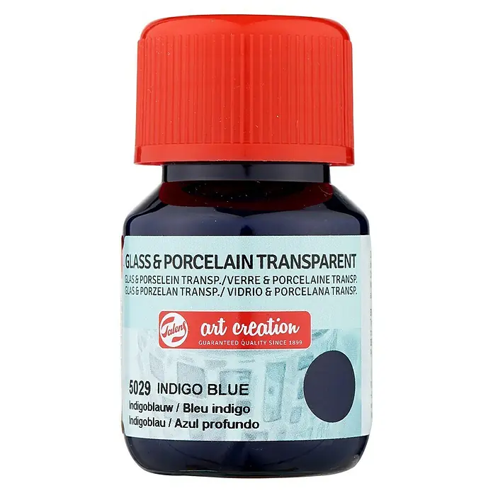 Talens Art Creation Pintura para efectos decorativos Vidrio & Porcelano - 30 ml, Azul profundo - Bote de pintura transparente azul índigo para vidrio y porcelana de Talens Art Creation, ideal para proyectos de arte.