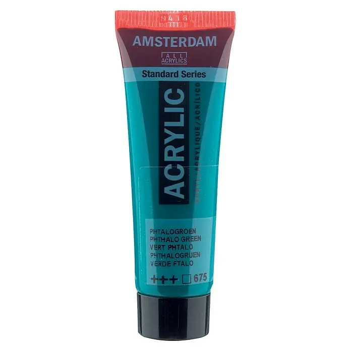Talens Amsterdam Pintura acrílica Standard - Verde ftalo, 20 ml, Tubo - Un tubo de pintura acrílica Amsterdam Standard Series en color verde ftalo, ideal para artistas y aficionados.