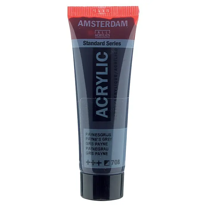 Talens Amsterdam Pintura acrílica Standard - Gris payne, 20 ml, Tubo - Un tubo de pintura acrílica Amsterdam Standard Series en color gris Payne, ideal para artistas y aficionados.