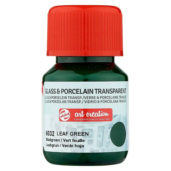 Talens Art Creation Pintura para efectos decorativos Vidrio & Porcelano - 30 ml, Verde hoja - Un bote de pintura para vidrio y porcelana Art Creation en verde hoja transparente, ideal para proyectos artísticos.