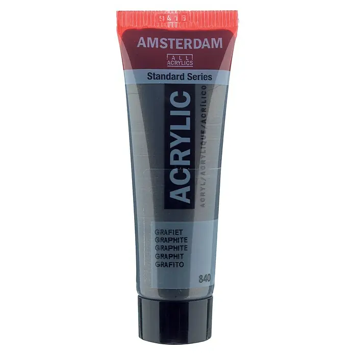 Talens Amsterdam Pintura acrílica Standard - Grafito, 20 ml, Tubo - Un tubo de pintura acrílica Amsterdam All Acrylics Standard Series en grafito, número de color 840.