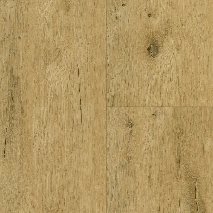 Fixed Vinylbodenmuster - Eiche Hell, 280 x 160 x 2,5 mm, Landhausdiele - Detailaufnahme eines Vinylbodens in hellem Holzdesign mit Ästen und Maserung für eine natürliche Optik.