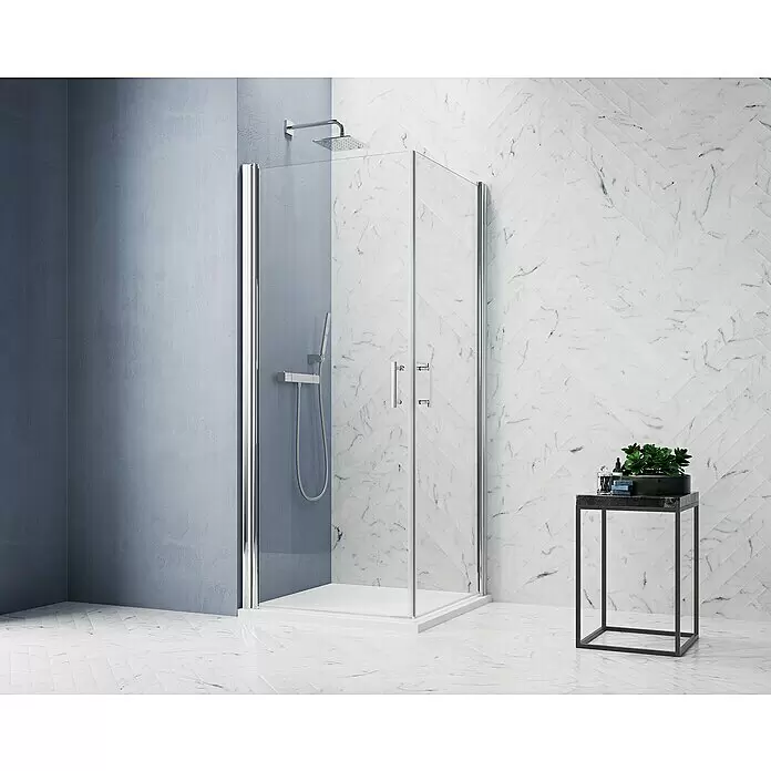 GEO Hit Pro Eckdusche B-PE100L x B x H: 80 x 90 x 202,2 cm, Beschichtet, Stärke: 6 mm, Chrom