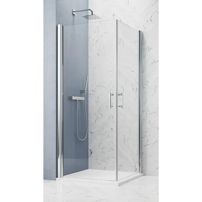 GEO Hit Pro Eckdusche B-PE100L x B x H: 80 x 90 x 202,2 cm, Beschichtet, Stärke: 6 mm, Chrom - Elegante Duschkabine mit klaren Linien und Chromdetails. Ideal für moderne Bäder, bietet sie Funktionalität und stilvolles Design.