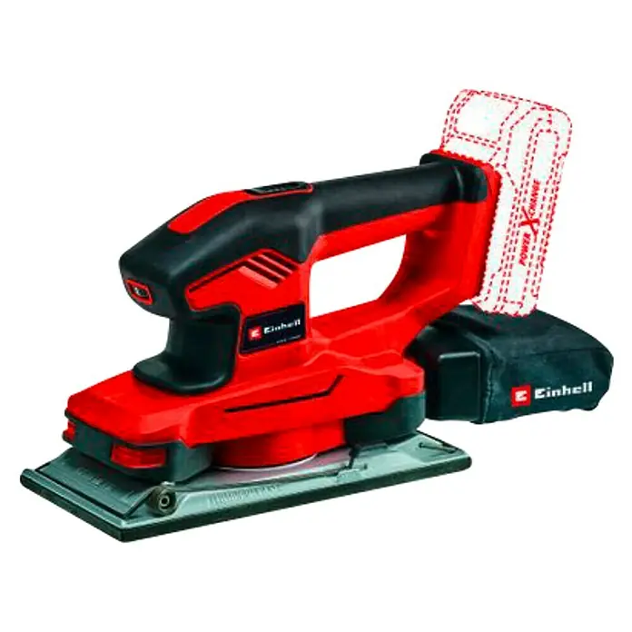 Einhell PXC 18V Lijadora orbital de batería TE-OS 18/230 Li-Solo - 18 V, Sin batería, 14.000 r.p.m. - 24.000 r.p.m. - Una lijadora orbital inalámbrica roja Einhell con mango negro y batería Power X-Change.