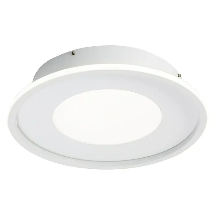 Lavida LED-Deckenleuchte rund Rovigo - Ø x H: 450 mm x 9,6 cm, Weiß, RGBW - Nahaufnahme einer modernen, runden, weißen Deckenleuchte, die ein helles und gleichmäßiges Licht in einem eleganten Design bietet.
