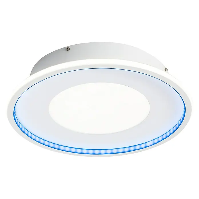 Lavida LED-Deckenleuchte rund Rovigo - Ø x H: 450 mm x 9,6 cm, Weiß, RGBW - Weiße Deckenleuchte mit blauem LED-Ring, modernes Design für stilvolle Innenräume und energiesparende Beleuchtung.