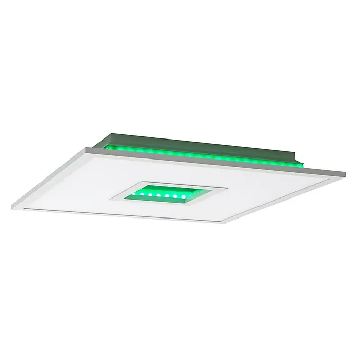 LED-Deckenleuchte Ellia - 24 W, L x B x H: 45 x 45 x 5 cm, Weiß, RGB - Moderne quadratische Deckenleuchte mit grünem LED-Licht in der Mitte und am Rand, ideal für stilvolle Innenräume.