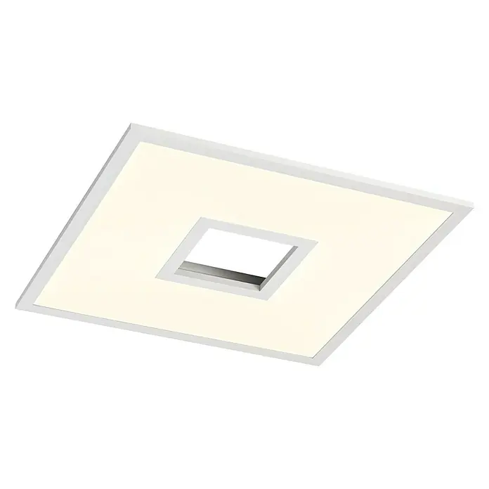 LED-Deckenleuchte Ellia - 24 W, L x B x H: 45 x 45 x 5 cm, Weiß, RGB - Quadratische LED-Deckenleuchte mit zentraler Aussparung für modernes Ambiente und energieeffiziente Beleuchtung.