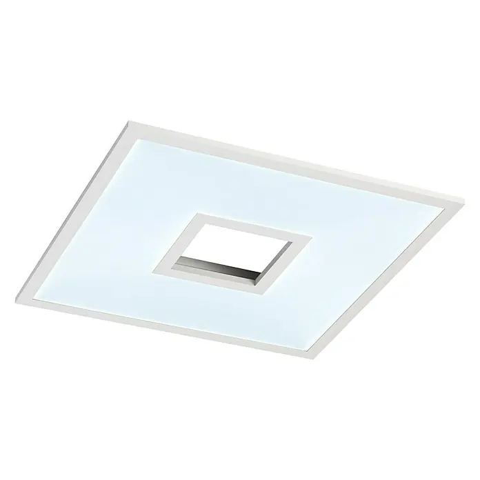 LED-Deckenleuchte Ellia - 24 W, L x B x H: 45 x 45 x 5 cm, Weiß, RGB - Weiße quadratische Deckenleuchte mit einer quadratischen Aussparung in der Mitte, ideal für moderne Innenräume. Elegantes Design für stilvolle Beleuchtung.