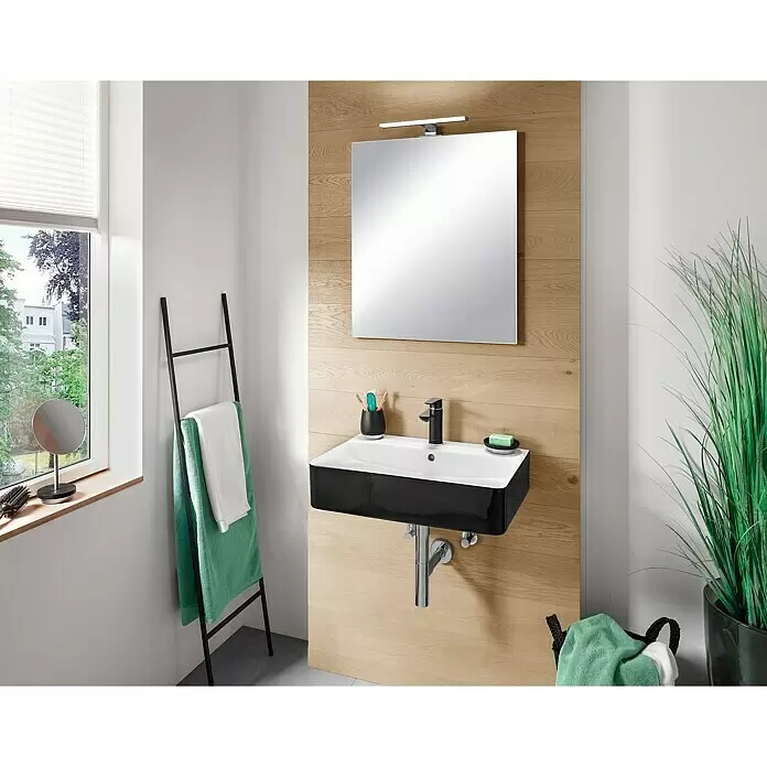 Camargue Waschtisch Miami Twice - 60,5 x 42 cm, Ohne Spezialglasur, Hahnloch: Mitte, Mit Überlauf, Schwarz - Stimmungsaufnahme