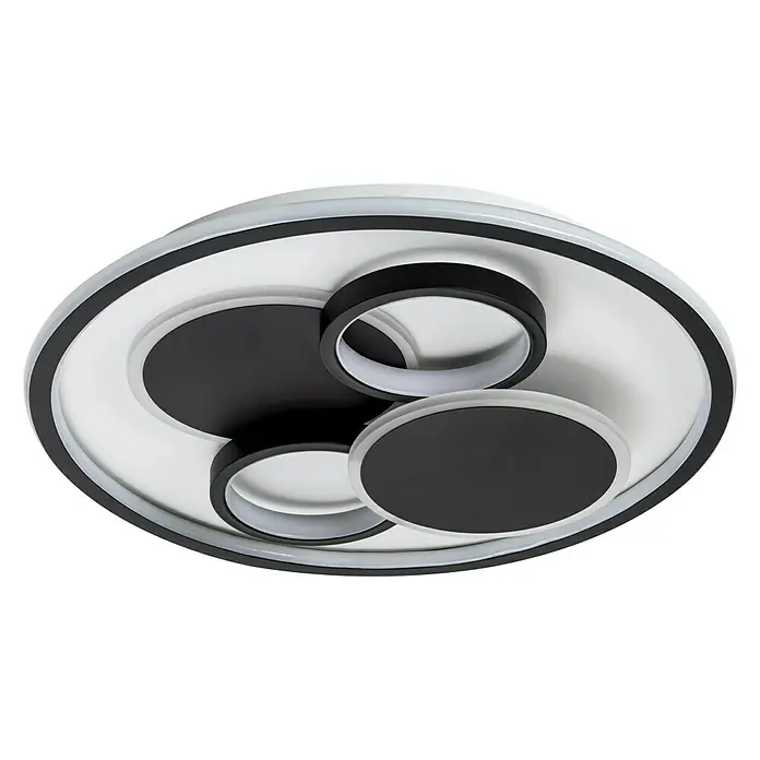 LED-Deckenleuchte Alvara - 43 W, Ø x H: 50 x 7 cm, Schwarz, Weiß, Warmweiß - Moderne LED-Deckenleuchte in Schwarz und Weiß. Das Lichtdesign ist elegant und sorgt für eine angenehme Atmosphäre im Raum.