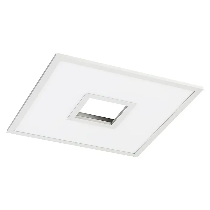 LED-Deckenleuchte Ellia - 24 W, L x B x H: 45 x 45 x 5 cm, Weiß, RGB - Eine moderne, quadratische Deckenleuchte in Weiß mit einer quadratischen Öffnung in der Mitte, die ein elegantes Lichtdesign bietet.