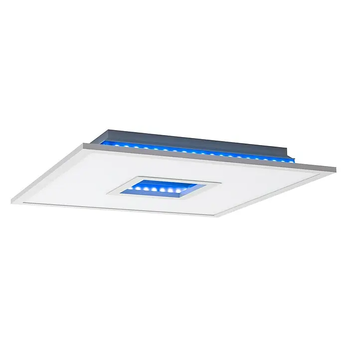 LED-Deckenleuchte Ellia - 24 W, L x B x H: 45 x 45 x 5 cm, Weiß, RGB - Moderne quadratische LED-Deckenleuchte mit weißem Gehäuse und blauer Akzentbeleuchtung für stilvolle Innenräume.