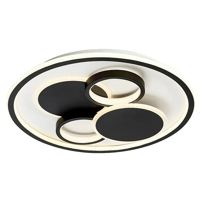 LED-Deckenleuchte Alvara - 43 W, Ø x H: 50 x 7 cm, Schwarz, Weiß, Warmweiß - Moderne LED-Deckenleuchte mit kreisförmigem Design in Schwarz und Weiß für stilvolle Beleuchtung im Innenbereich.