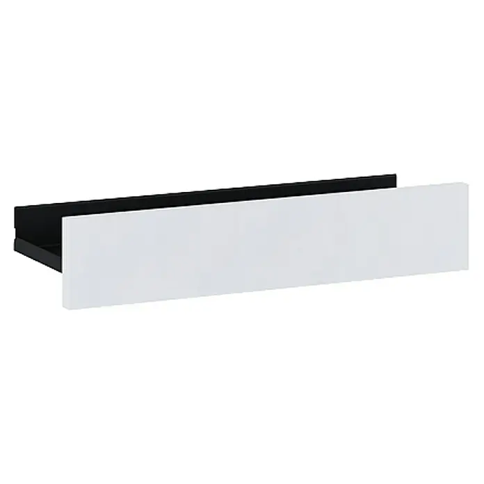 Riva Badregal Vulcano/Joy - L x B x H: 14,7 x 40 x 8 cm, Weiß/Schwarz - Ein Detail einer modernen weißen Schublade mit einem schwarzen Rahmen, ideal für ein minimalistisches Küchendesign.