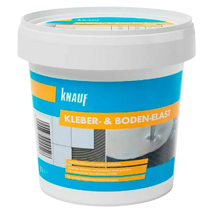 Knauf Kleber- & Boden-Elast - 1 l - Ein Eimer Knauf Kleber- & Boden-Elast, ein superflexibler und besonders haftstarker Klebstoff für kritische Untergründe.