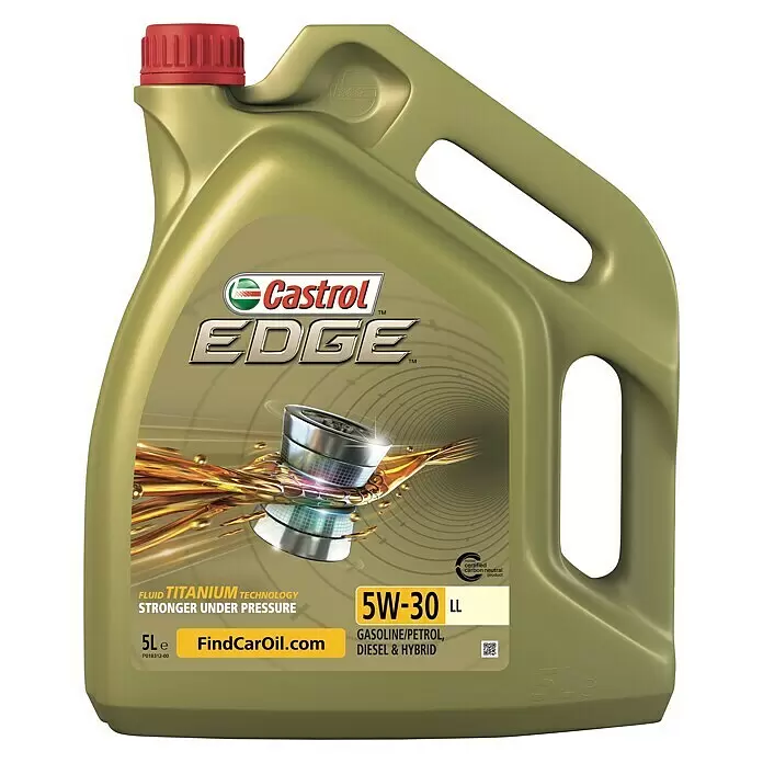 Castrol Edge Longlife Aceite para motor - 5 l, 5W-30, C3 - Botella de aceite de motor Castrol Edge 5W-30 LL de 5L verde oliva con tapón rojo para gasolina, diésel e híbridos.