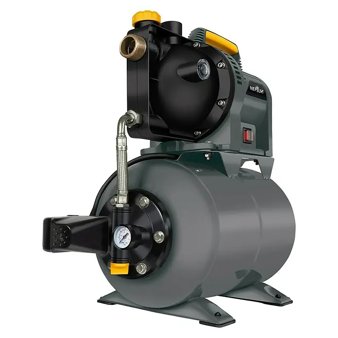 Neptun Grupo de presión NHW-E 105 - 1.050 W, 20 l, Capacidad de bombeo máx.: 4.500 l/h, Presión máx.: 48 bar - Imagen de una bomba centrífuga para un suministro de agua fiable. Ideal para el hogar y el jardín, con manómetro para un control óptimo.