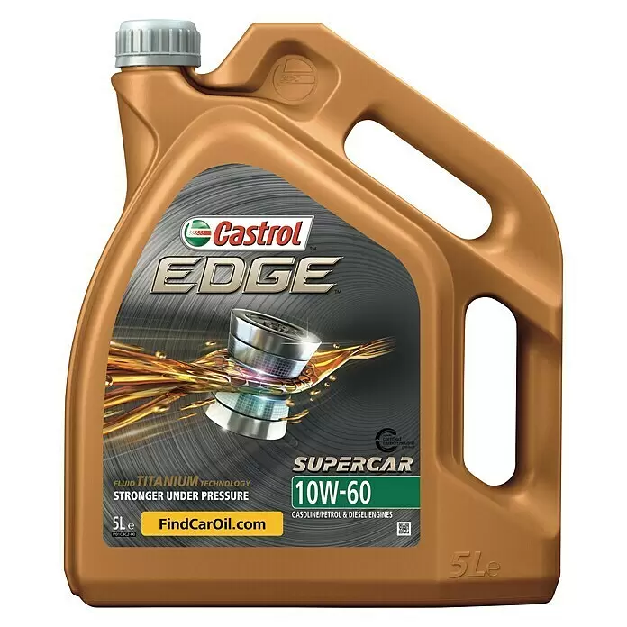 Castrol Edge Aceite para motores de alto rendimiento - 5 l, 10W-60, A3/B3 - Botella dorada Castrol Edge Supercar 10W-60 de 5L de aceite de motor con etiqueta Fluid Titanium Technology.