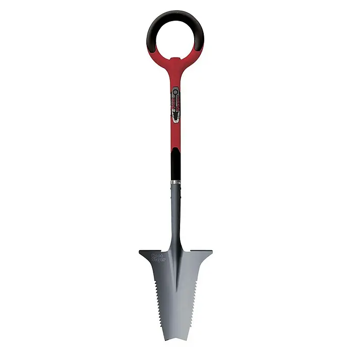 Root Slayer Rodespaten 5in1Mit Tritt, Länge: 113 cm - Der Root Slayer Grabspaten mit gezackten Kanten ist ideal zum Durchtrennen von Wurzeln und für schwere Böden. Er ist robust und langlebig.