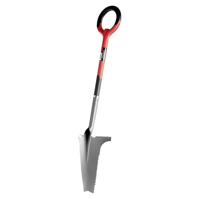 Root Slayer Rodespaten 5in1 - Mit Tritt, Länge: 113 cm - Spaten mit rotem Griff und Metallschaft, ideal für Gartenarbeiten.