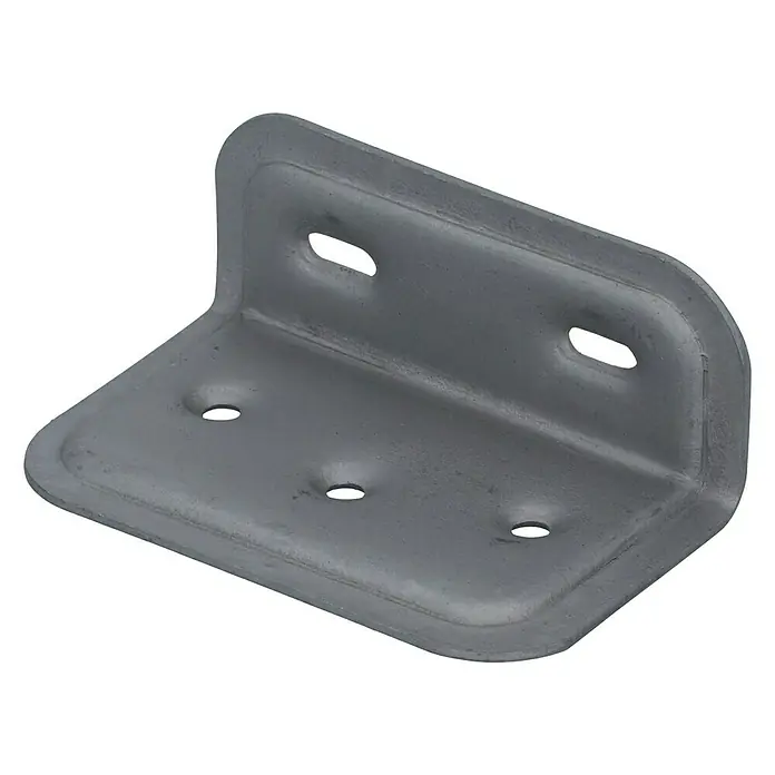 Suki Conector en ángulo ajustable - L x An x Al: 70 x 40 x 25 mm - Primer plano de una escuadra gris con esquinas redondeadas y múltiples orificios de montaje, ideal para construcción y reparación.