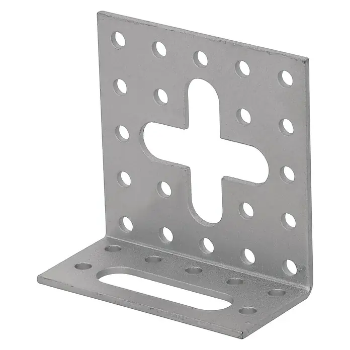 Suki Conector en ángulo ajustable - L x An x Al: 30 x 60 x 60 mm - Un robusto soporte angular de metal con agujeros y un patrón cruzado, ideal para construcciones y conexiones robustas.