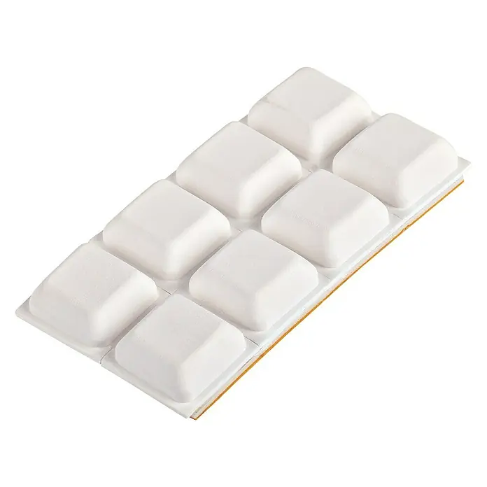 Fix-o-moll Taco de goma - Plástico, 8 ud. - Almohadillas cuadradas blancas para muebles con superficie adhesiva para proteger muebles y pisos de arañazos y daños.