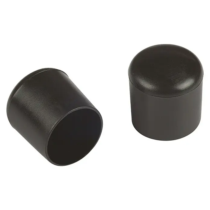 Fix-o-moll Rohrkappen - Durchmesser: 25 mm, 4 Stk. - Nahaufnahme von zwei schwarzen Stuhlkappen. Die Kappen schützen Böden vor Kratzern und Abnutzung durch Stuhlbeine und Möbel.