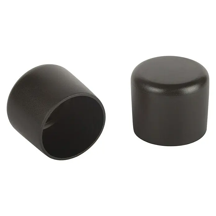 Rohrkappen - Durchmesser: 30 mm - Zwei schwarze Endkappen aus Kunststoff, eine offen und die andere geschlossen, ideal für Rohre oder Stuhlbeine.