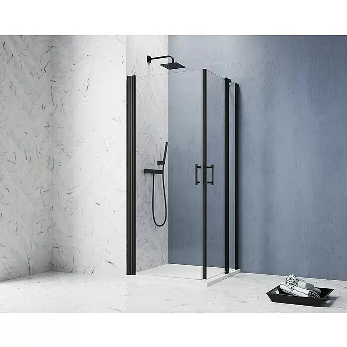 GEO Hit Pro Eckdusche B-PE120L x B x H: 90 x 100 x 202,2 cm, Beschichtet, Stärke: 6 mm, Schwarz