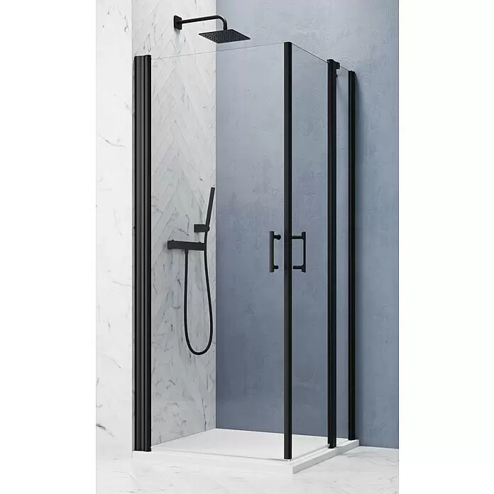 GEO Hit Pro Eckdusche B-PE120L x B x H: 90 x 100 x 202,2 cm, Beschichtet, Stärke: 6 mm, Schwarz