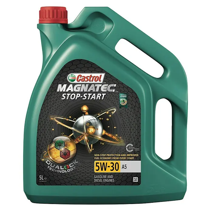 Castrol Magnatec Motoröl Stop-Start 5W-30 A5 - 5 l, 5W-30 - Abbildung einer 5-Liter-Flasche Castrol Magnatec Stop-Start 5W-30 A5 Motoröl, geeignet für Benzin- und Dieselmotoren.