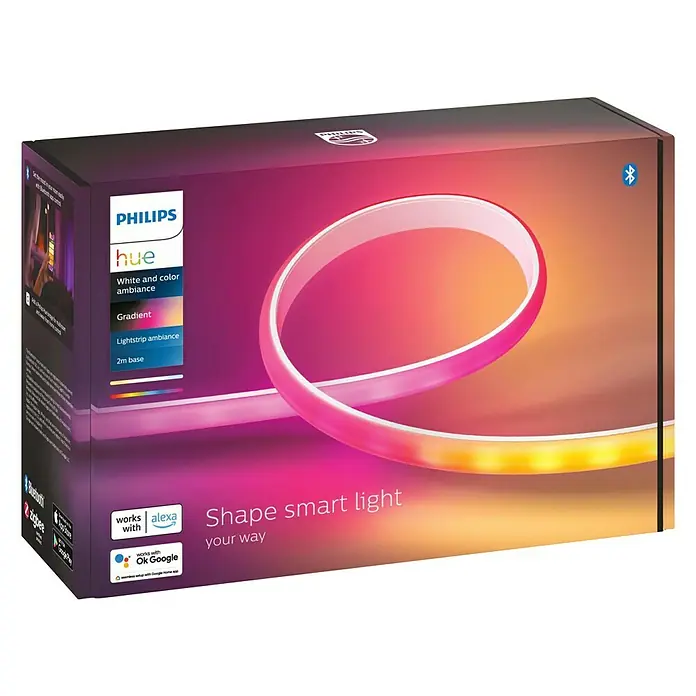 Philips Hue LED-Band Ambiance Gradient Basis - Länge: 2 m, RGBW - Das Philips Hue Lightstrip Ambiance Starterset für eine individuelle Beleuchtung. Mit Farbverlauf und 2m Basis für ein stimmungsvolles Ambiente.