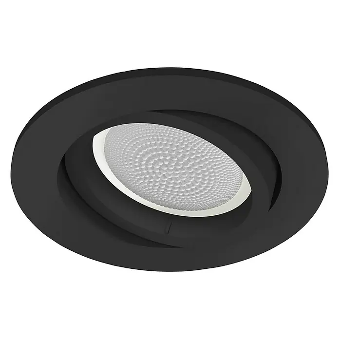 Philips Hue LED-Einbauleuchte Centura White & Color Ambiance - 5,7 W, RGBW, Durchmesser: 9 cm, Schwarz - Ein schwarzer runder LED-Einbaustrahler mit einer diffusen Lichtquelle.