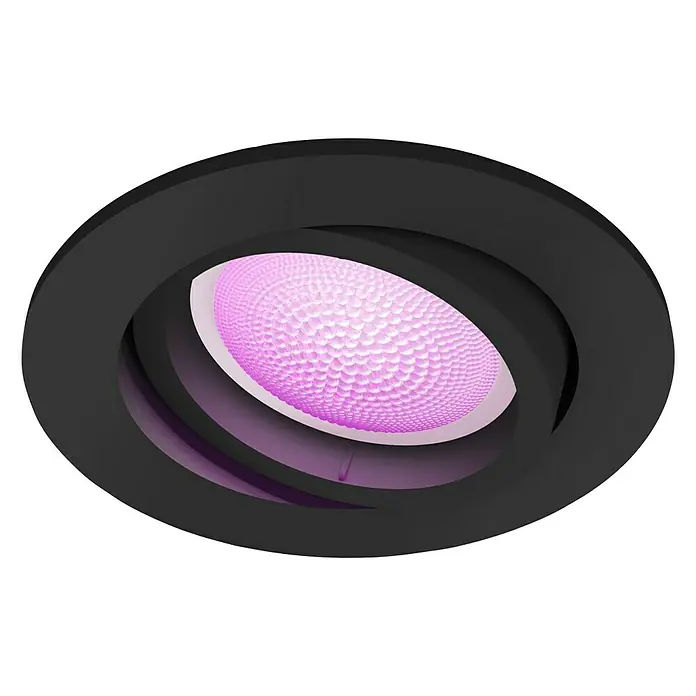Philips Hue LED-Einbauleuchte Centura White & Color Ambiance - 5,7 W, RGBW, Durchmesser: 9 cm, Schwarz - Attraktive Deckenleuchte mit modernem Design und sanftem, lila Licht. Ideal für stimmungsvolle Beleuchtung in jedem Raum.