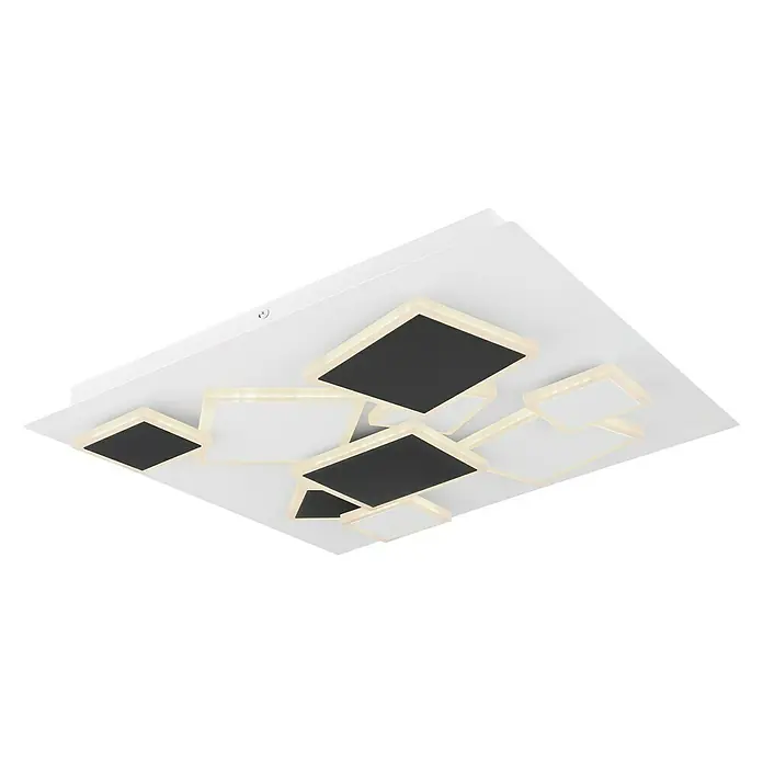 Lavida LED-Deckenleuchte - 50 W, L x B x H: 50 x 50 x 6,5 cm, Weiß, Schwarz, Warmweiß - Moderne LED-Deckenleuchte mit geometrischem Design. Die Leuchte ist weiß und hat schwarze Akzente.