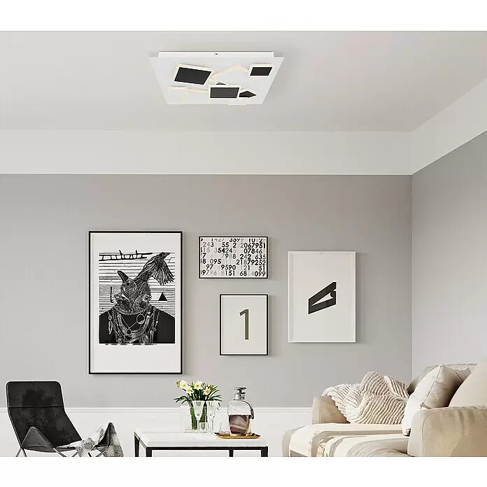 Lavida LED-Deckenleuchte - 50 W, L x B x H: 50 x 50 x 6,5 cm, Weiß, Schwarz, Warmweiß - Stimmungsaufnahme