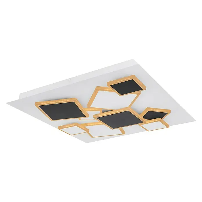 Lavida LED-Deckenleuchte - 50 W, L x B x H: 50 x 50 x 6,5 cm, Weiß, Schwarz, Warmweiß - Moderne LED-Deckenleuchte mit quadratischem Design in Weiß, Holz und Schwarz für stilvolle Beleuchtung.