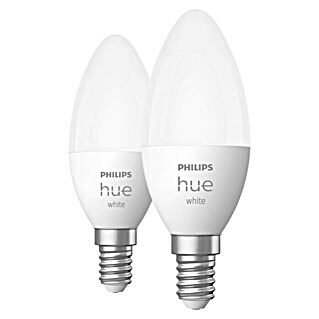 Philips Hue LED-Lampe White (E14, Dimmbar, Warmweiß, 470 lm, 5,5 W, Kerze, 2 Stk.)