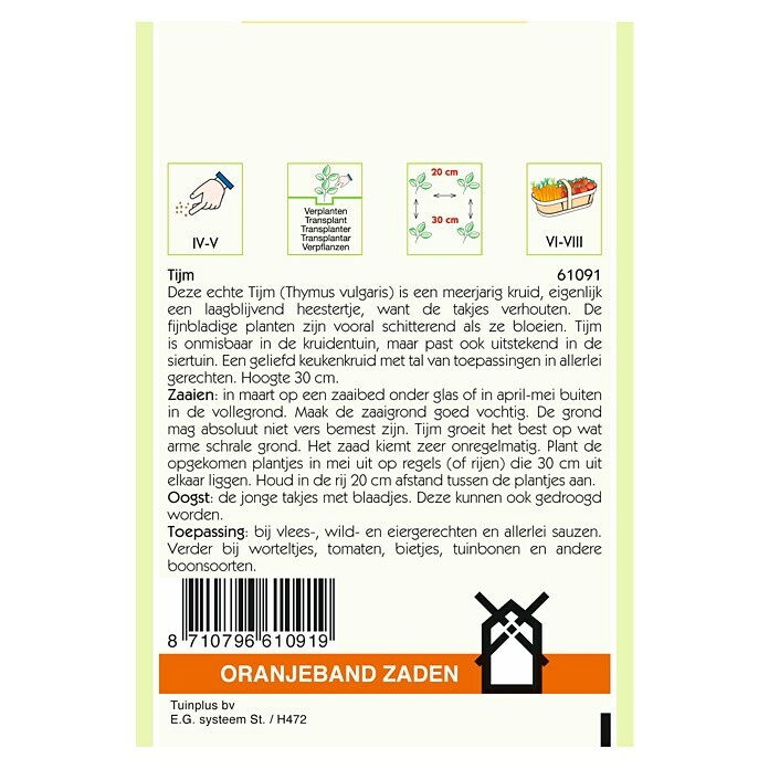 Oranjeband Kruidenzaad Tijm (Thymus vulgaris, Zaaitijd: Maart, Oogsttijd: Juli, 0,5 g) | BAUHAUS