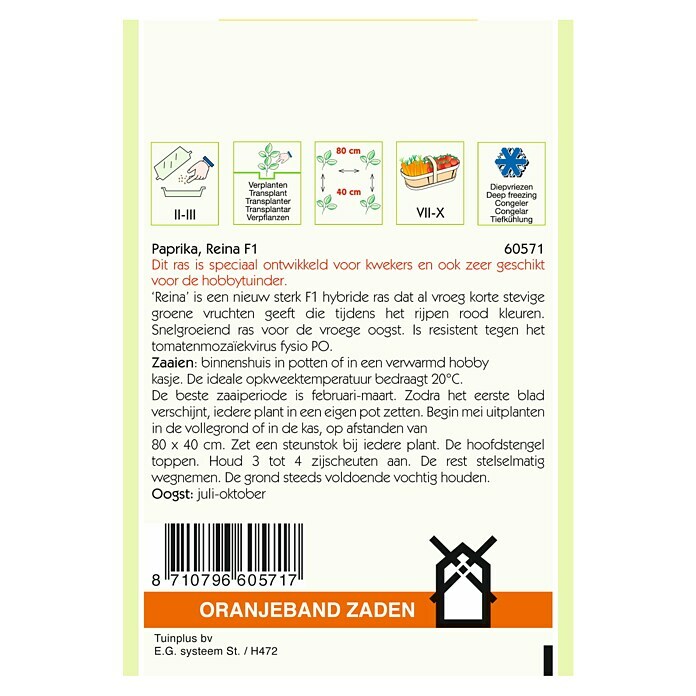 Oranjeband Groentezaden Paprika Reina F1 (Capsicum annuum, Zaaitijd: Maart, Oogsttijd: Juli) | BAUHAUS